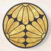 ヴィンテージのフェイクな金ゴールドのKikuの菊の月曜日のグラフィック コースター (正面)