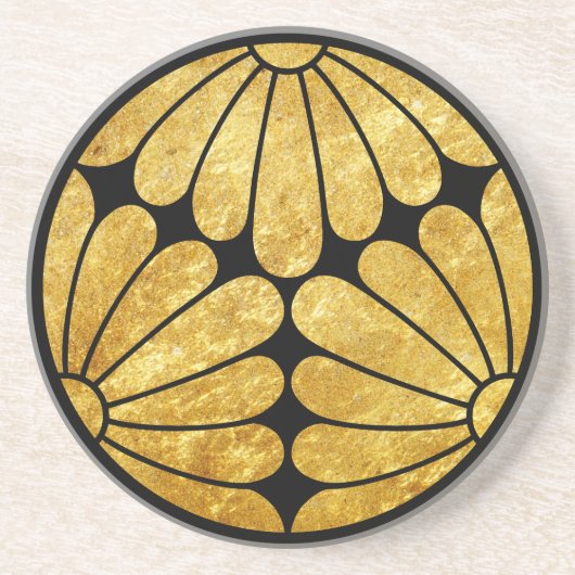 ヴィンテージのフェイクな金ゴールドのKikuの菊の月曜日のグラフィック コースター (正面)