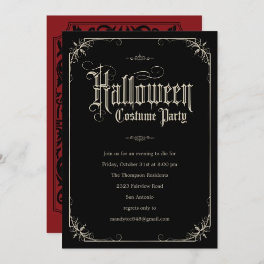 ヴィンテージのフォーマルなハロウィンの衣裳のパーティの招待状 招待状 (正面/裏面)