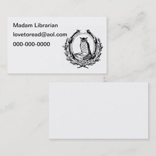ヴィンテージのフクロウおよび本の蔵書票 名刺 (正面/裏面)