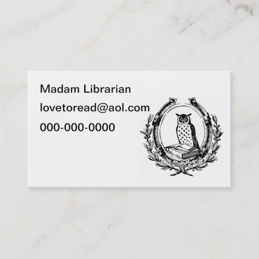 ヴィンテージのフクロウおよび本の蔵書票 名刺 (正面)