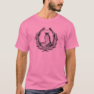 ヴィンテージのフクロウおよび本の蔵書票 Tシャツ
