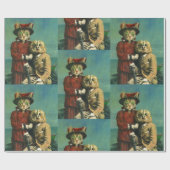 ヴィンテージのフクロウおよび猫猫の包装紙 ラッピングペーパー (フラット)