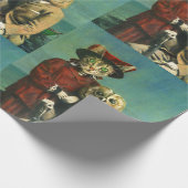 ヴィンテージのフクロウおよび猫猫の包装紙 ラッピングペーパー (角)