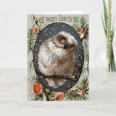 ヴィンテージのフクロウのクリスマス シーズンカード (正面)