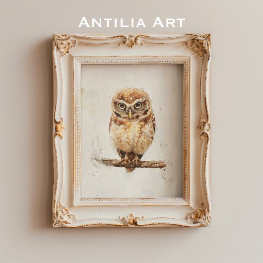 ヴィンテージのフクロウの肖像画　木の森の動物 ポスター