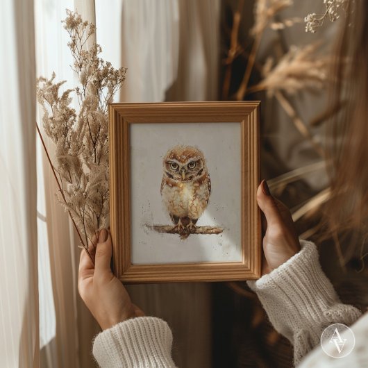 ヴィンテージのフクロウの肖像画 木の森の動物 ポスター