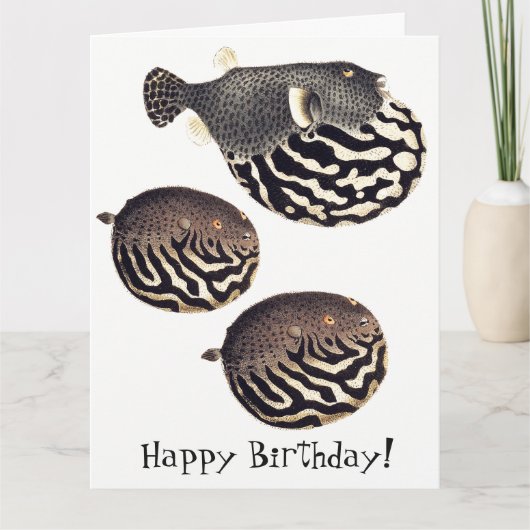 ヴィンテージのフグの魚のハッピーバースデーの大きいカード カード (正面)
