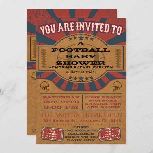 ヴィンテージのフットボールのベビーシャワーの招待状 招待状 (正面/裏面)