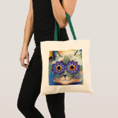 ヴィンテージのフラワーパワー猫の芸術のトートバック トートバッグ (正面(商品))