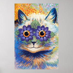 ヴィンテージのフラワーパワー猫の芸術ポスタープリント ポスター