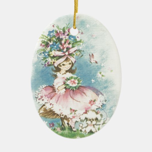 ヴィンテージのフラワー・ガール セラミックオーナメント (正面)