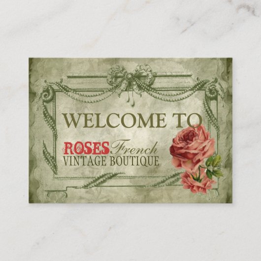 ヴィンテージのフランスので華美でレースのようなバラのデザイン 名刺 (正面)