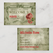 ヴィンテージのフランスので華美でレースのようなバラのデザイン 名刺 (正面/裏面)