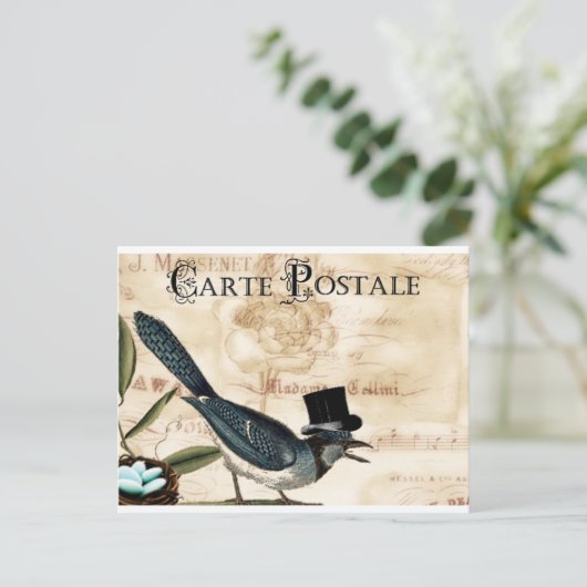 ヴィンテージのフランスので黒い上の雄鹿のブルーバードの郵便はがき ポストカード (スタンド正面)