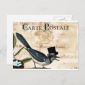 ヴィンテージのフランスので黒い上の雄鹿のブルーバードの郵便はがき ポストカード (正面/裏面)