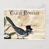 ヴィンテージのフランスので黒い上の雄鹿のブルーバードの郵便はがき ポストカード (正面)