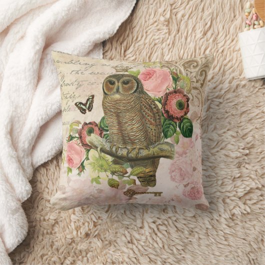 ヴィンテージのフランスのなぼろぼろのシックなフクロウの枕 クッション (ブランケット)