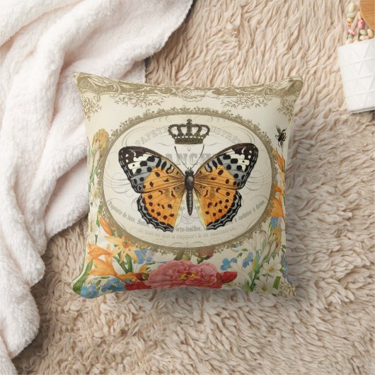 ヴィンテージのフランスのなぼろぼろのシックな蝶枕 クッション (ブランケット)