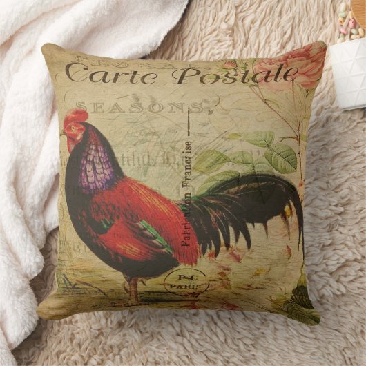 ヴィンテージのフランスのなオンドリの大きい枕か献立表Postale クッション (ブランケット)