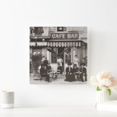 ヴィンテージのフランスのなカフェのバー場面 スクエア壁時計 (ホーム)