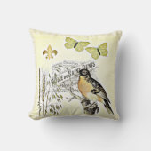 ヴィンテージのフランスのなコラージュの鳥の蝶フルーア クッション (正面)