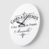 ヴィンテージのフランスのなコーヒー及び野菜の広告 ラージ壁時計 (傾斜)