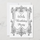ヴィンテージのフランスのなスクロール第60誕生日の倍は味方しました 招待状 (正面)