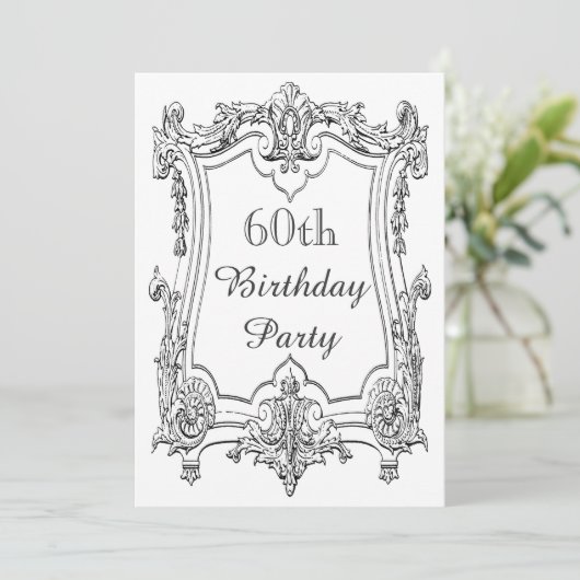 ヴィンテージのフランスのなスクロール第60誕生日の倍は味方しました 招待状 (スタンド正面)