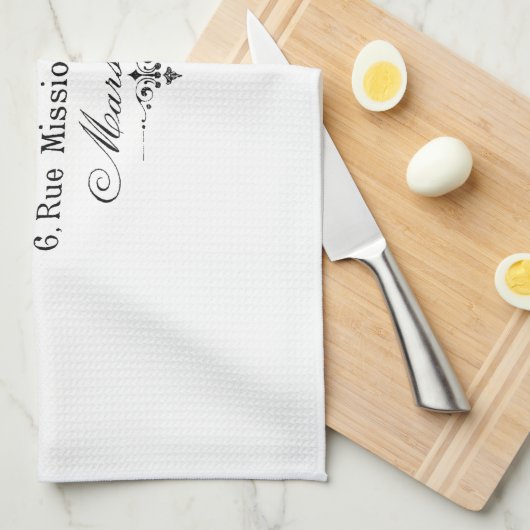 ヴィンテージのフランスのなタイポグラフィのカフェとマメ科植物 キッチンタオル (四つ折り)