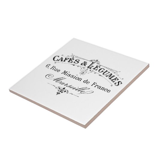 ヴィンテージのフランスのなタイポグラフィのカフェとマメ科植物 タイル (側面)