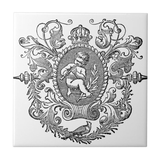 ヴィンテージのフランスのなタイポグラフィの天使のデザイン タイル (正面)