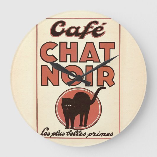 ヴィンテージのフランスのなポスター"noir " Café雑談 ラージ壁時計 (正面)