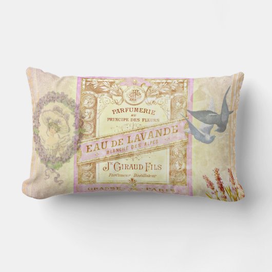 ヴィンテージのフランスのなラベンダーの香水のコラージュ ランバークッション (正面)