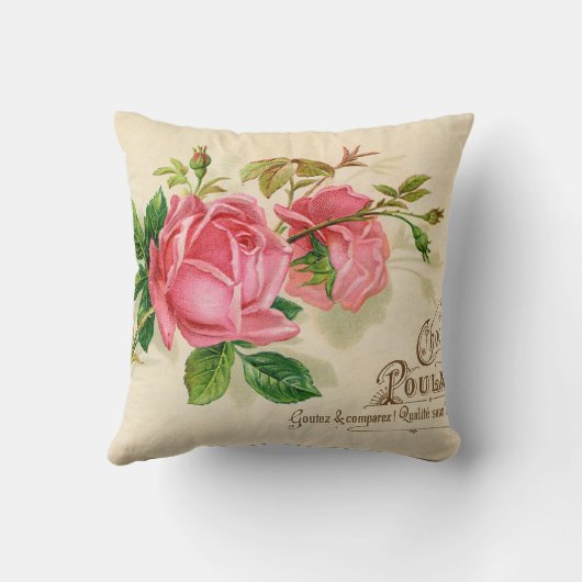 ヴィンテージのフランスのな公表のガーリーで赤いバラ クッション (裏面)