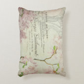 ヴィンテージのフランスのな原稿のシックなピンクの花のコラージュ アクセントクッション (正面(垂直))
