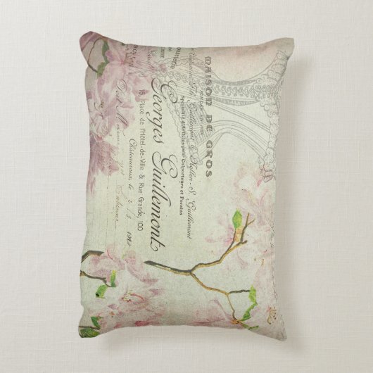 ヴィンテージのフランスのな原稿のシックなピンクの花のコラージュ アクセントクッション (裏面(縦))
