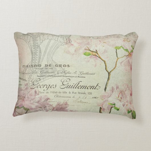 ヴィンテージのフランスのな原稿のシックなピンクの花のコラージュ アクセントクッション (裏面)