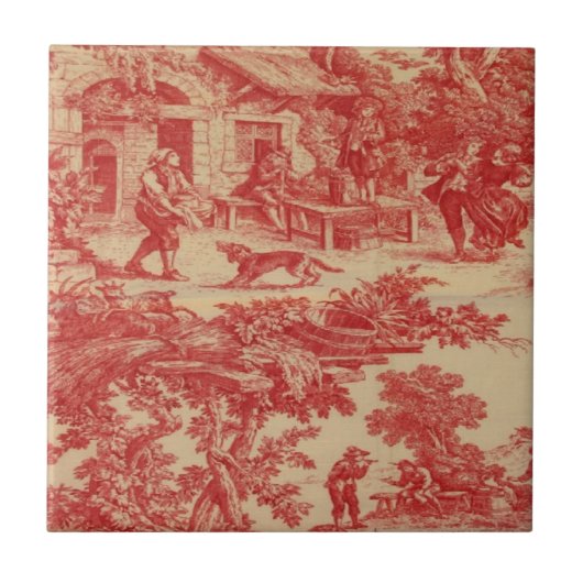 ヴィンテージのフランスのな国の赤いCreamToileのセラミックタイル タイル (正面)