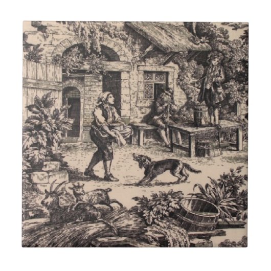 ヴィンテージのフランスのな国の黒のセラミックタイル タイル (正面)