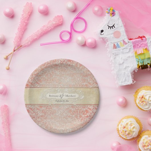 ヴィンテージのフランスのな執権期間のレースの結婚式の装飾 ペーパープレート (パーティー)