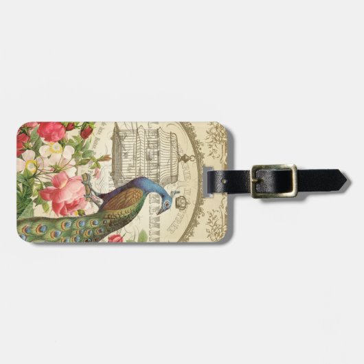 ヴィンテージのフランスのな孔雀の荷物のラベル ラゲッジタグ (正面横)