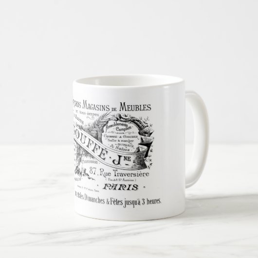 ヴィンテージのフランスのな広告のタイポグラフィ コーヒーマグカップ (正面右)
