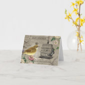 ヴィンテージのフランスのな庭の鳥のnotecard カード (黄色い花)