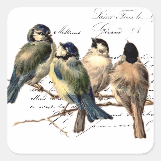 ヴィンテージのフランスのな手紙および鳥 スクエアシール (正面)