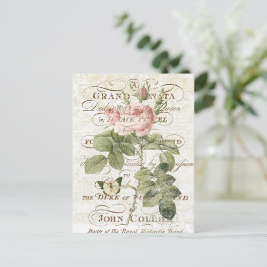 ヴィンテージのフランスのな植物のばら色の郵便はがき ポストカード (スタンド正面)