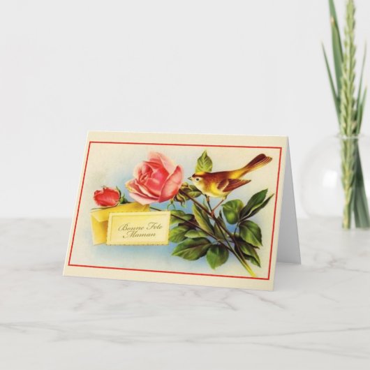 ヴィンテージのフランスのな母誕生日の挨拶状 カード (正面)