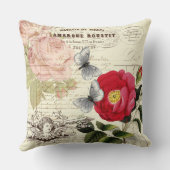 ヴィンテージのフランスのな短命なもののバラの蝶コラージュ クッション (裏面)
