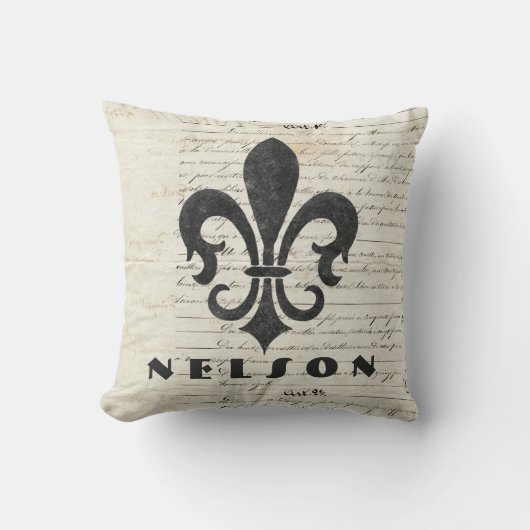 ヴィンテージのフランスのな短命なものの（紋章の）フラ・ダ・リの名前をカスタムする クッション (正面)
