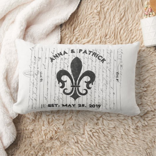 ヴィンテージのフランスのな短命なものB及びWの（紋章の）フラ・ダ・リのカスタム ランバークッション (ブランケット)